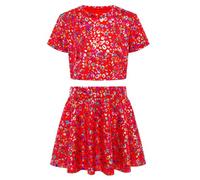 Agoky Disfraz De Porristas Animadora Para Niñas Top Corto Lentejuelas Con Falda Corta Traje Para Hip-hop Jazz Disfraz Bailarina Rojo 9-10 años