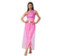 Agoky Disfraz De Princesa Del Desierto Mujer Mono Sin Mangas Con Cuello Halter Traje De Baile India Lentejuelas Disfraz Cosplay De Halloween Canaval Rosa caliente 4XL