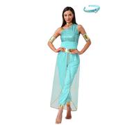 Agoky Disfraz De Princesa Jazmín Para Mujer Ropa De Danza Del Vientre Con Diadema Vestido Árabe Princesa Disfraz Para Cosplay Halloween Carnaval Menta verde A L