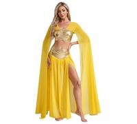 Agoky Disfraz De Reina Egipcia De Cleopatra Para Mujer Top Manga Larga Acampanada Con Falda Tul Disfraz Sexy De Halloween Dorado M