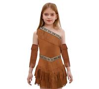 Agoky Disfraz Nativa Niña Vestido Sin Mangas De Un Hombro Disfraz De Vaqueros E Indios Vestido Carnaval Con Accesorios Marrón 15-16 años