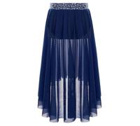 Agoky Falda Larga De Baile para Niñas Falda De Tul Cintura Elástica Falda De Patinaje Artístico Clásico Traje De Bailarina Color Sólido Azul Marino 7-8 años