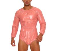 Agoky Hombre Mono Tipo Pañal Catsuit con Aspecto Mojado Ropa Adaptada Ancianos Y Ancianas Traje De Club Fiestas Rave Rosa XL