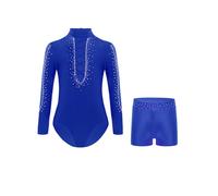 Agoky Mono Danza Ballet Niño Leotardo Gimnasia Mangas Largas con Pantalones Cortos Disfraz De Baile Actuación Azul 13-14 años