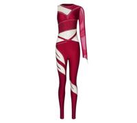 Agoky Mono Gimnasia Ritmica Mujer Rhinestone Brillante Cuerpo Completo para Competencia Actuación Deportes borgoña XL