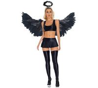 Agoky Mujer Ropa Ángel Piezas Lencería En Vestido Con Conjunto Alas Plumas | Vestuario Festivales Rave,Conjunto Medias Altas Muslo,Disfraz Cosplay Elfo Cuento Hadas,Discoteca,Danza India,Clásica