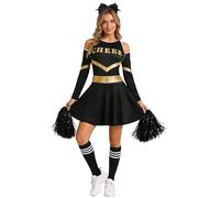 Agoky Mujer Uniforme Animación Mujeres Set Top Corto Falda Y Medias Con Pelotas Vestido Ballet Lírico Competencia Oro negro L