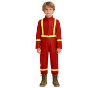 Agoky Niña Niño Mono Trabajo Disfraz De Bombero Para Buzo Oompa Loompa | Manga Larga,Festival,Franjas Reflectantes,Traje De Cosplay,Fiesta Temática,Correr,Vida Cotidiana Casual,Carnaval,Halloween