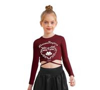 Agoky Niños Camiseta Deportiva para Niñas Top Corto De Danza Hiophop para Niñas Imprimir Blusa Manga Larga borgoña 12-13 años