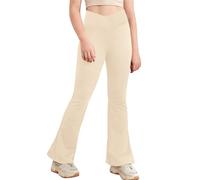 Agoky Pantalones Informales de Acampanado para Niñas Leggings Largos de Elásticos Sólido Mallas Deportiva Gimnasia Yoga Pantalones de Campanas Cintura Alta S Beige 11-12 años
