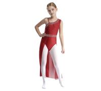 Agoky Vestido De Danza Lírica para Niñas Maillot Sin Manga con Falda Tul Maillot Patinaje Artistico Gimnasia Disfraz Bailarina borgoña 15-16 años