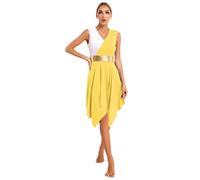 Agoky Vestido de Danza para Mujer Vestido de Baile Lírica y Contemporánea Maillot Ballet sin Manga Leotardo de Gimnasia Rítmica para Chica Adulta U Amarillo L