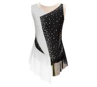 Agoky Vestido De Patinaje Artístico Niña Maillot Sin Manga con Malla Transparente Vestido De Danza Ballet Elegante Disfraz De Bailarina Dancewear Blanco B 5-6 años