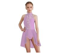 Agoky Vestido Patinaje Artistico Niña Maillot De Ballet De Sin Mangas Body De Una Pieza Traje De Danza Lírica Contemporánea Púrpura Claro 13-14 años