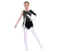 Agoky Vestidos De Baile De Patinaje Artístico para Niña Maillot De Manga Larga con Brillante Vestido De Danza Moderno Negro 15-16 años