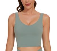 AGONVIN Sujetador Deportivo Largo para Mujer Espalda en Forma de U sin Aros Acolchado Yoga y Deportivos Verde Matcha M