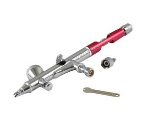 Agora-Tec Pistola de aerógrafo de doble acción AT-ADA-03 "rojo" con boquilla de acero inoxidable de 0,2 mm y aguja