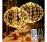 AGOTD Iluminación navideña exterior alimentada por corriente, LED colgante esférico de 30 cm, 124 LED, esfera luminosa con control remoto, decoración navideña exterior, 8 modos, temporizador