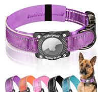 AgoumLux Collar AirTag Impermeable y Reflectante para Apple Air Tag, GPS con Acolchado de Neopreno para Perros Pequeños, Medianos y Grandes, Morado, L
