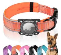AgoumLux Collar AirTag Perro Impermeable, Reflectante Collar para Perro para Apple Air Tag, GPS Perro Collar con Acolchado de Neopreno para Perros Pequeños, Medianos y Grandes, Naranja, L