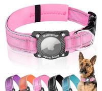AgoumLux Collar AirTag Perro Impermeable, Reflectante Collar para Perro para Apple Air Tag, GPS Perro Collar con Acolchado de Neopreno para Perros Pequeños, Medianos y Grandes, Rosa, L