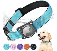 AgoumLux Collar para Perros Airtag con Soporte Impermeable para Apple Air Tag, Nylon Reflectante Collar para Perros Pequeños, Medianos y Grandes, Azul, L