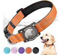 AgoumLux Collar para Perros Airtag con Soporte Impermeable para Apple Air Tag, Nylon Reflectante Collar para Perros Pequeños, Medianos y Grandes, Naranja, L