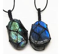 AGOUNOD 1 Collar de labradorita, Colgante de Piedra Lunar de feldespato Natural, Collar de macramé de Yoga Trenzado, Colgante de Collar for Hombres y Mujeres (Size : 1PC)