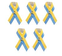 AGOUNOD Broche Ukraine Ribbon Pins, Blue & Yellow Satin Ribbon Shaped Pin, Ukrainian Ribbon Brooch Badge, Perfect for Ukraine Awareness, Support Groups & Fundraisers! Regalo de Joyas (Color : 5pcs)