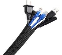 AGPTEK 13mm-3m Organizador de Cables, 12-20mm Manguito de Cable Auto, Recoge Cables Cierrre, Revestimiento de Cable Tejido Recortable Flexible, Adecuado para Escritorio, TV, Suelo, Negro