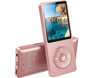 AGPTEK 32GB Reproductor de MP3, Bluetooth 5.3 MP3 Reproductor, Reproductor Deportivo Portátil con Auriculares, 1.8" Pantalla de 70H de Reproducción, MP3 de Niños Radio FM, Externo hasta 128GB, Rosa