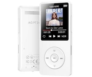AGPTEK 32GB Reproductor MP3 Bluetooth 5.3, MP3 con Altavoces, HiFi Lossless Music Player Portátil, Radio FM/Soporte de Grabación, MP3 Deportivo, (Auriculares no incluidos), Blanco