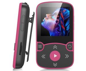 AGPTEK 64GB MP3 Bluetooth 5.3 con Clip, Reproductor MP3 Portátil Deportivo HiFi, Reproductor de Música con Botón de Volumen, Radio FM/Podómetro/Grabador de Voz, Extensible hasta 192GB - Rosa