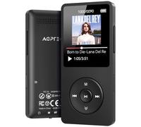 AGPTEK 64GB Reproductor MP3 Bluetooth 5.3 Pantalla 1.8" Deportivo Portátil | 30H de Reproducción, MP3 de Niños con Altavoces & Radio FM , Externo hasta 128GB(Sin Auriculares) , Negro
