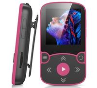 AGPTEK 64Go MP3 Bluetooth 5.3 con Clip, Reproductor MP3 Portátil Deportivo HiFi, Reproductor de Música con Botón de Volumen, Radio FM/Podómetro/Grabador de Voz, Extensible hasta 192Go - Rosa