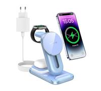 AGPTEK Cargador Inalámbrico 4 en 1, Carga Magnética para iPhone 15/14/13/12, Carga Inalámbrica para iPhone 8/X/11 y Android Qi, para AirPods/Galaxy Buds, para Apple Watch, con 18W Adaptador y Luz LED