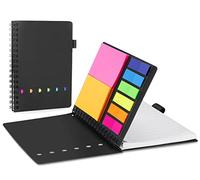 AGPTEK Cuaderno de Bolsillo A6, Libreta Espiral con Anillo Bloqueo, 50 Hojas Nota Adhesiva, 150 Hojas Notas Fluorescente, 70 Hojas Cuadernos para Estudio y Oficina Diario Notas