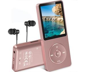 AGPTEK Reproductor MP3 8 GB Pantalla de 1,8" con Radio y Grabadora de Voz, MP3 Player HiFi Música Portátil sin Pérdida, Soporta 128GB TF(No Incluido), Rosa