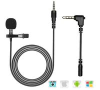 AGPTEK Z02- Mini Micrófono de Solapa 3.5mm Omnidirectional Condensador con 2 adaptadores para Smartphones, PC y Line-in grabadora, Color Negro