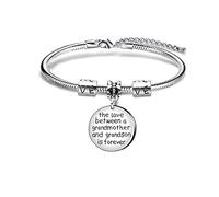 AGR8T Pulsera de abalorios con texto en inglés "Love Between a Grandmother and Grandson is Forever", talla única, Plata