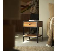 Agra - Mesita de noche de acacia maciza y metal H 46 x B 35 x T 35 cm