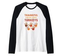 Agradecido por mis pequeños Pavos Maestro Acción de Gracias Camiseta Manga Raglan