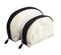 Agregue Su Texto Mármol Dorado En Blanco Moderno Elegante, Bolsa de Maquillaje de Concha, Monedero pequeño para Mujer, Bolsa de artículos de tocador, Bolsa de cosméticos, 2 Piezas