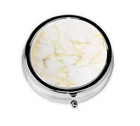 Agregue Su Texto Mármol Dorado En Blanco Moderno Elegante, Pastillero, Pastillero redondo Pequeño contenedor de pastillas Organizador de pastillas de viaje