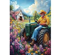 Agriculteur sur un tracteur dans le champ de fleurs Puzzle 300 Piezas Cartón Grueso Para Coleccionistas Mitos cuento de hadas Ocio Creativo En Casa Calmar La Mente Pieza Colección Más Vendido Regalo Ú