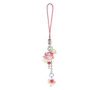 Agromusk Dijes de teléfono con flores rojas, bonita correa de teléfono con cuentas de flor de loto, decoración hecha a mano para mujer, accesorios Y2K, llavero, colgante, regalo (rojo)