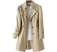 Agrupación de Trabajo de Oficina Media de Moda para Mujeres Elegante Abrigo de Solapa de Solapa de una Manga Larga Abrigo de un Solo Pecho (Caqui,XL)