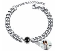 agsu Pulsera de proyección fotográfica, pulsera hecha a mano con imagen circular, pulsera personalizada, pulsera de fotos personalizada, joyería fotográfica, pulseras de pareja (plata1, acero de