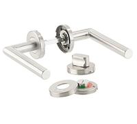 AGT Juegos de manilla para puertas - baño Juego de manijas: Herraje para puerta de acero inoxidable, 2 manijas de puerta y juego de rosetas, para baño y aseo (baño Herrajes para puertas)