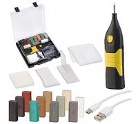 AGT Reparación de azulejos: juego de reparación de azulejos, azulejos y loza con derretidor de cera a batería, USB (reparación de cerámica, kit de reparación de azulejos de baño, cera de repuesto)